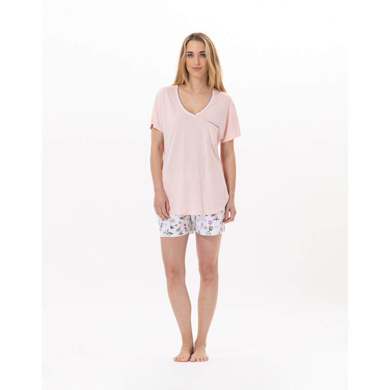 Cotton Pyjama short BLOOM 900 Coral | Lingerie le Chat