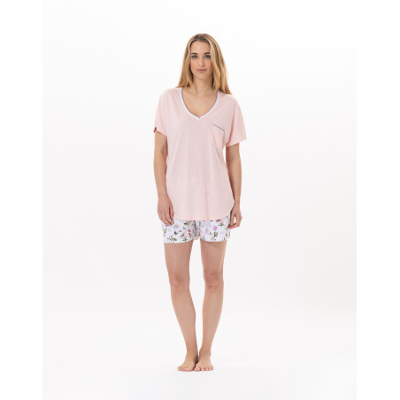 Pyjama short en coton BLOOM 900 Corail | Lingerie le Chat