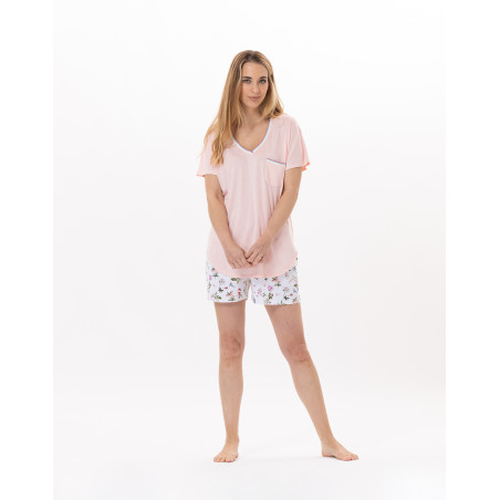 Cotton Pyjama short BLOOM 900 Coral | Lingerie le Chat