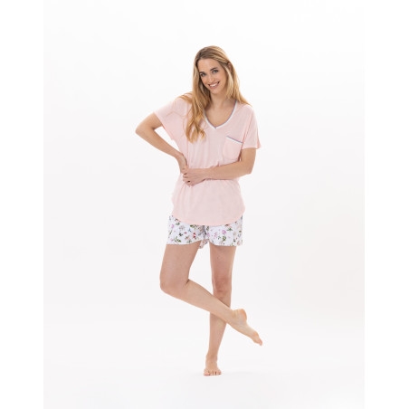 Pyjama short en coton BLOOM 900 Corail | Lingerie le Chat