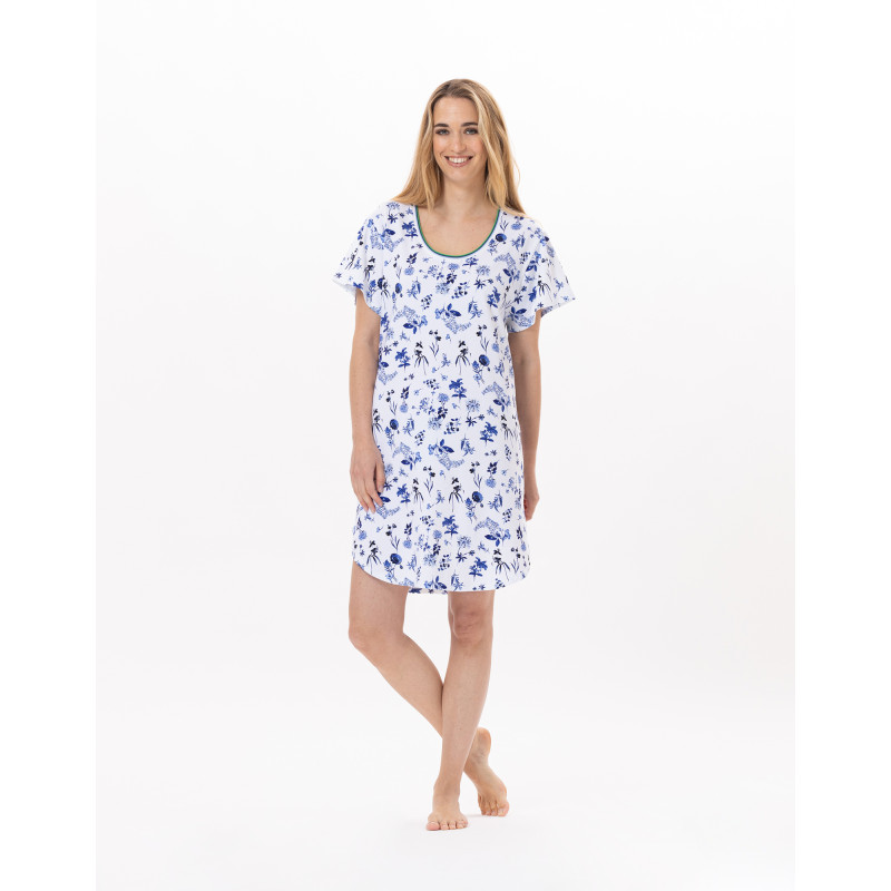 Chemise de nuit en coton BLOOM 901 Bleu | Lingerie le Chat