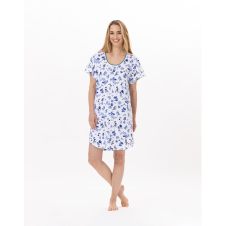 Cotton Nightdress BLOOM 901 Blue | Lingerie le Chat