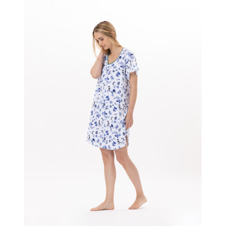 Chemise de nuit en coton BLOOM 901 Bleu | Lingerie le Chat