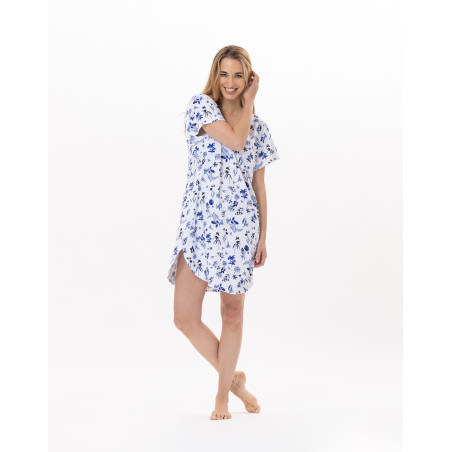 Chemise de nuit en coton BLOOM 901 Bleu | Lingerie le Chat