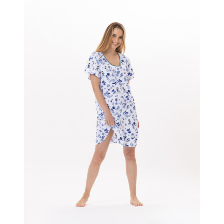 Cotton Nightdress BLOOM 901 Blue | Lingerie le Chat