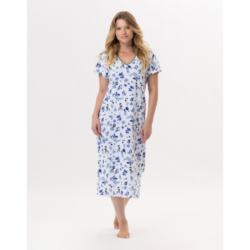 Chemise de nuit en coton BLOOM 911 Bleu | Lingerie le Chat