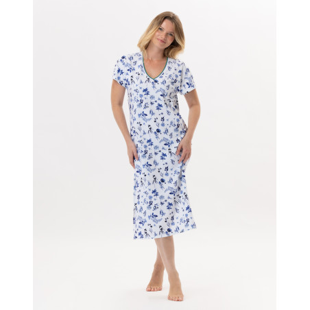 Cotton Nightdress BLOOM 911 Blue | Lingerie le Chat