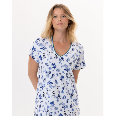 Chemise de nuit en coton BLOOM 911 Bleu | Lingerie le Chat