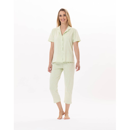 Cotton button-down Pyjama PITCHOUN 906 Water green | Lingerie le Chat