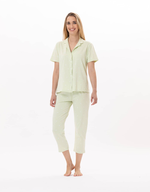 Cotton button-down Pyjama PITCHOUN 906 Water green | Lingerie le Chat