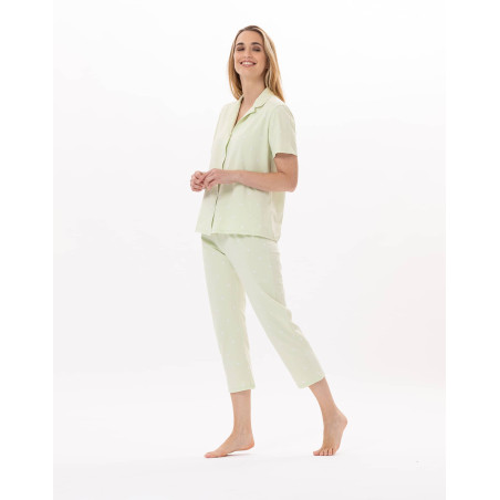 Cotton button-down Pyjama PITCHOUN 906 Water green | Lingerie le Chat