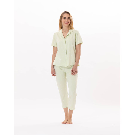 Cotton button-down Pyjama PITCHOUN 906 Water green | Lingerie le Chat