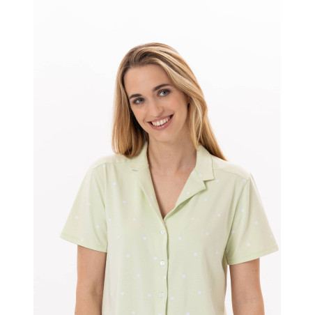 Cotton button-down Pyjama PITCHOUN 906 Water green | Lingerie le Chat