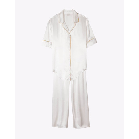 Viscose button-down Pyjama CROISETTE 906 White/Gold | Lingerie le Chat