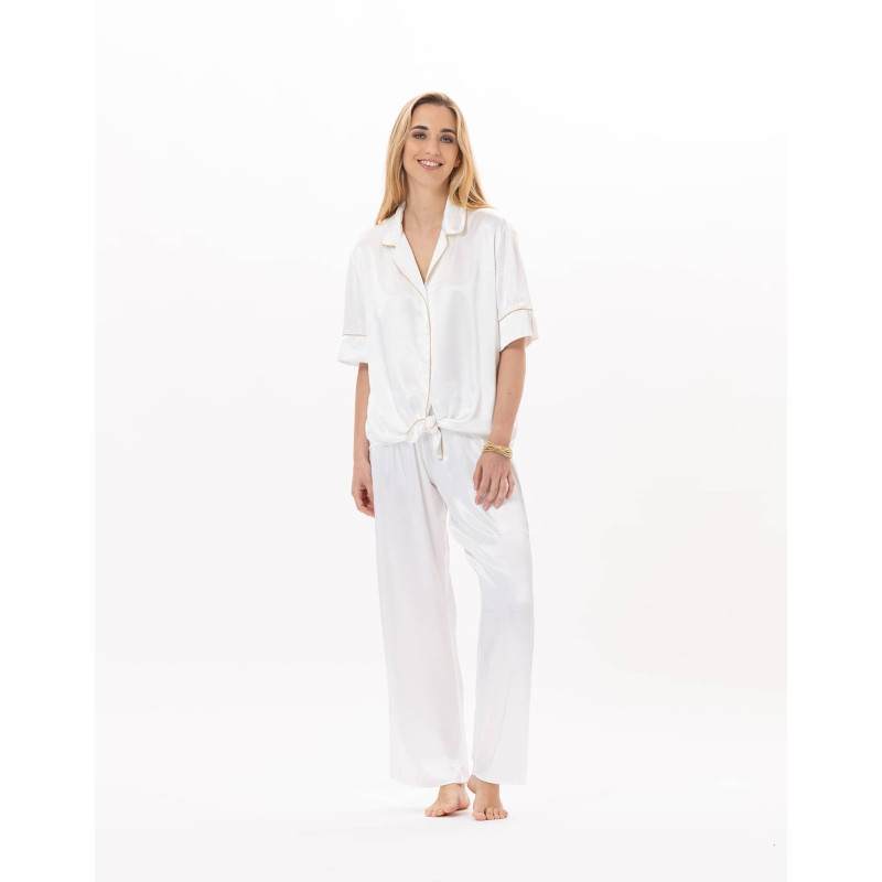 Pyjama boutonné en viscose CROISETTE 906 Blanc/Doré | Lingerie le Chat