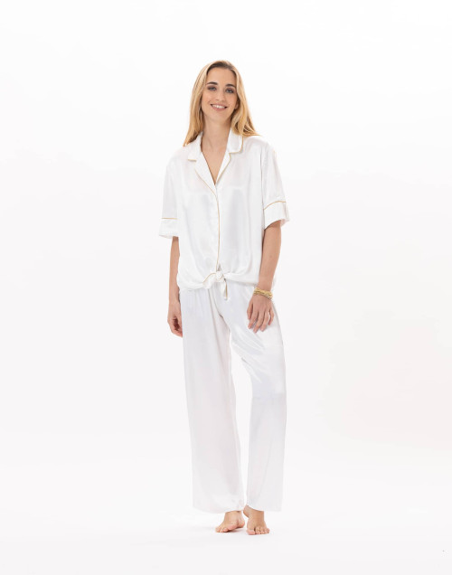 Pyjama boutonné en viscose CROISETTE 906 Blanc/Doré | Lingerie le Chat