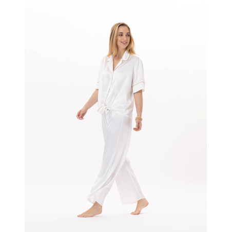 Pyjama boutonné en viscose CROISETTE 906 Blanc/Doré | Lingerie le Chat