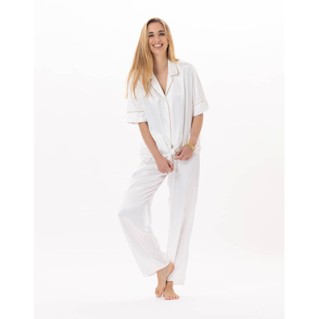 Pyjama boutonné en viscose CROISETTE 906 Blanc/Doré | Lingerie le Chat