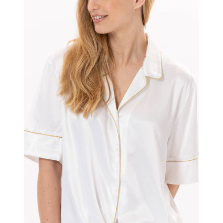 Viscose button-down Pyjama CROISETTE 906 White/Gold | Lingerie le Chat