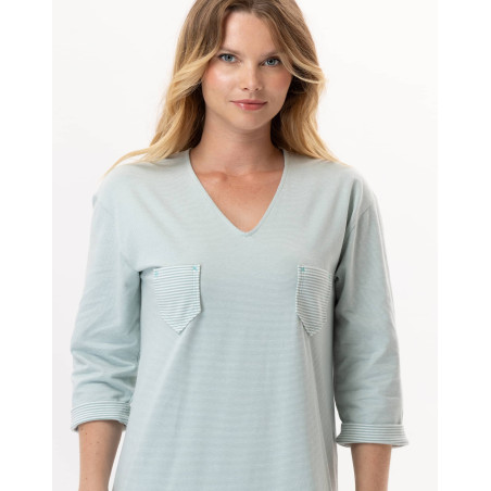 Chemise de nuit en coton JEANNETTE 911 Turquoise | Lingerie le Chat