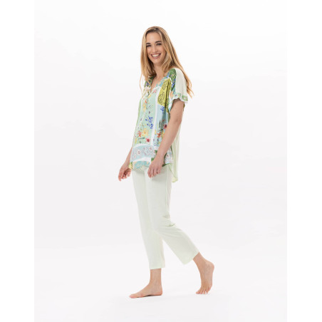 Pyjama en coton ESTEREL 902 Vert d'eau | Lingerie le Chat