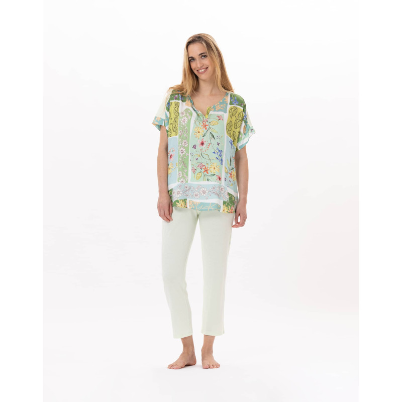 Pyjama en coton ESTEREL 902 Vert d'eau | Lingerie le Chat