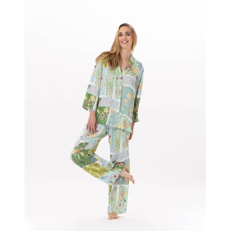 Viscose button-down Pyjama ESTEREL 906 Water green | Lingerie le Chat