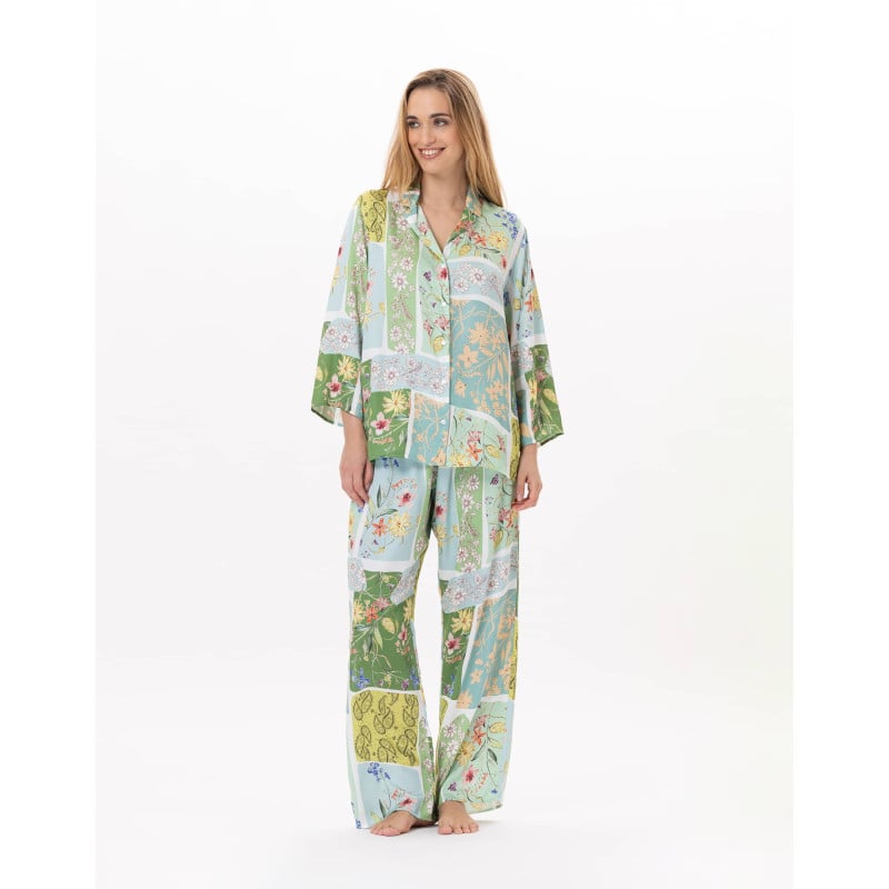 Pyjama boutonné en viscose ESTEREL 906 Vert d'eau | Lingerie le Chat