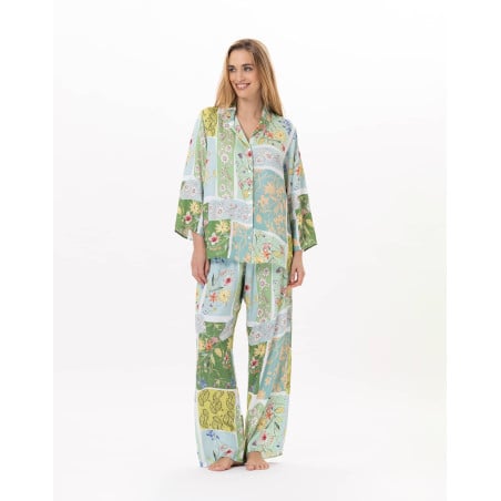 Viscose button-down Pyjama ESTEREL 906 Water green | Lingerie le Chat