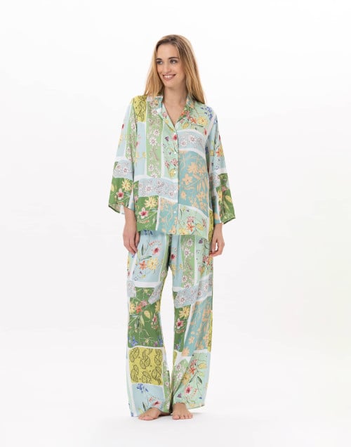 Viscose button-down Pyjama ESTEREL 906 Water green | Lingerie le Chat