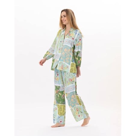 Pyjama boutonné en viscose ESTEREL 906 Vert d'eau | Lingerie le Chat