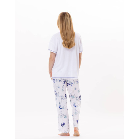 Pyjama en coton et viscose VALENSOLE 902 Blanc/Multico | Lingerie le Chat